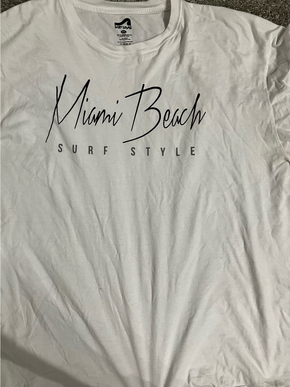 surf style White Miami Beach Graphic Tee - Black Print